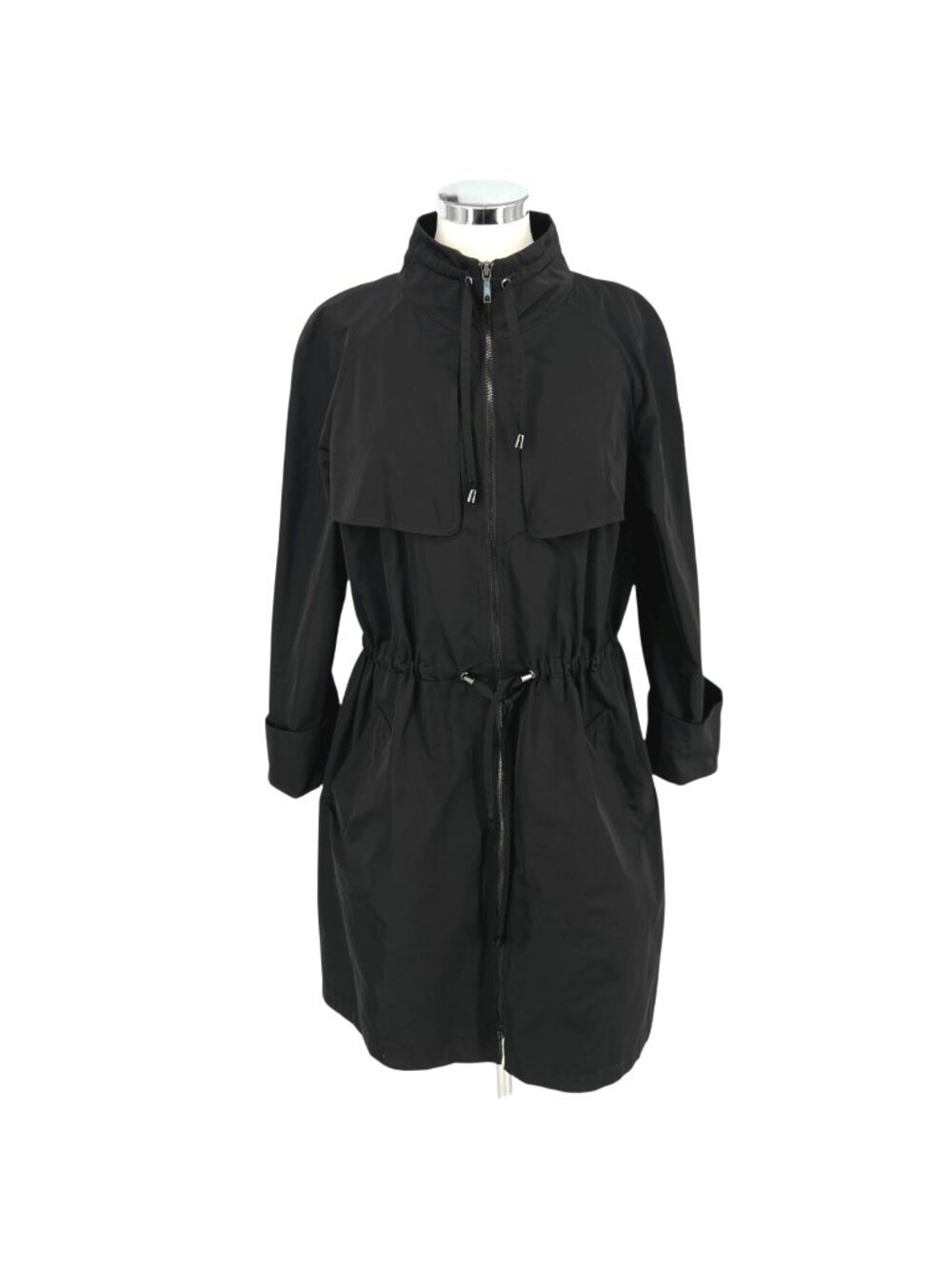 Lafayette 148 Black Trench Coat Drawstring Waist Minimalist Luxury Size 12